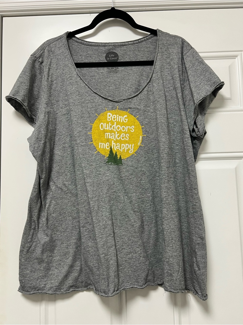 Life Is Good Gray Graphic Tee - "Being Outdoors Makes Me Happy"